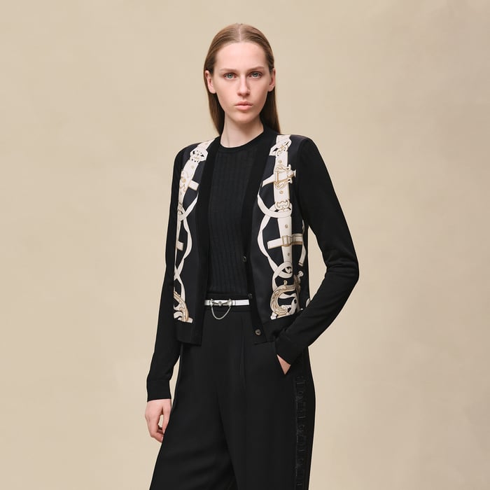 Noir "Ferronnerie Remix" Long-sleeve Twillaine Cardigan