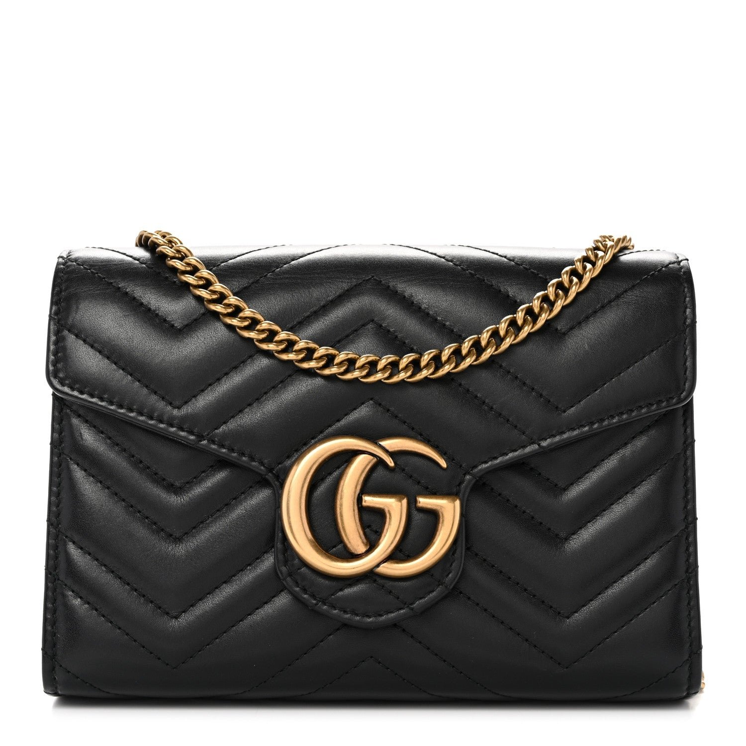 Gucci Calfskin Matelasse GG Marmont Chain Wallet Black