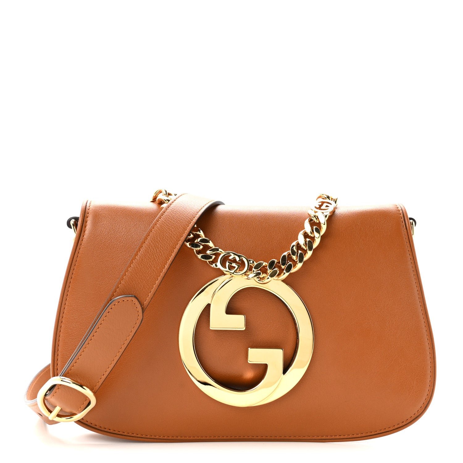 Gucci Roxy Calfskin Blondie Chain Shoulder Flap Bag Blondie Cognac