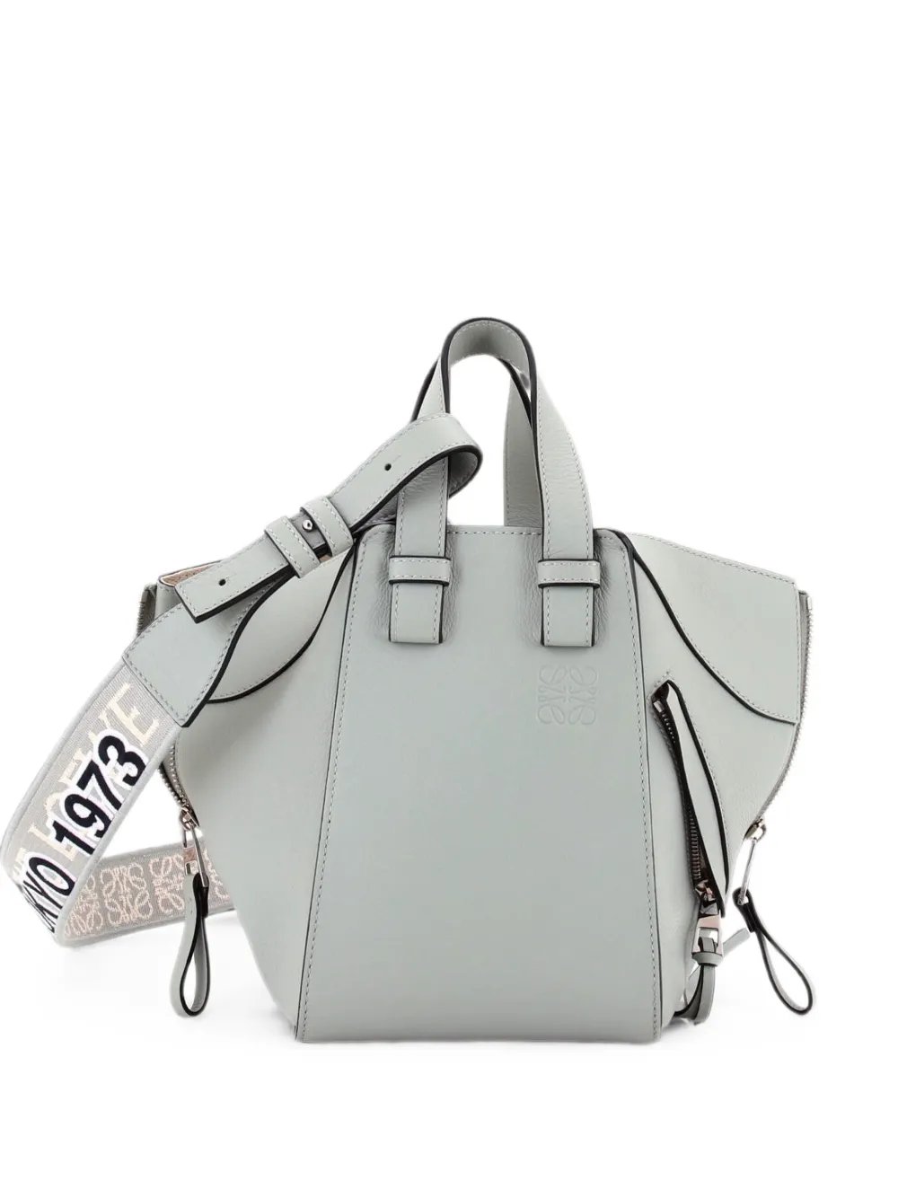 Monochrome Hammock Bag Leather with Logo Jacquard Strap Compact crossbody bag