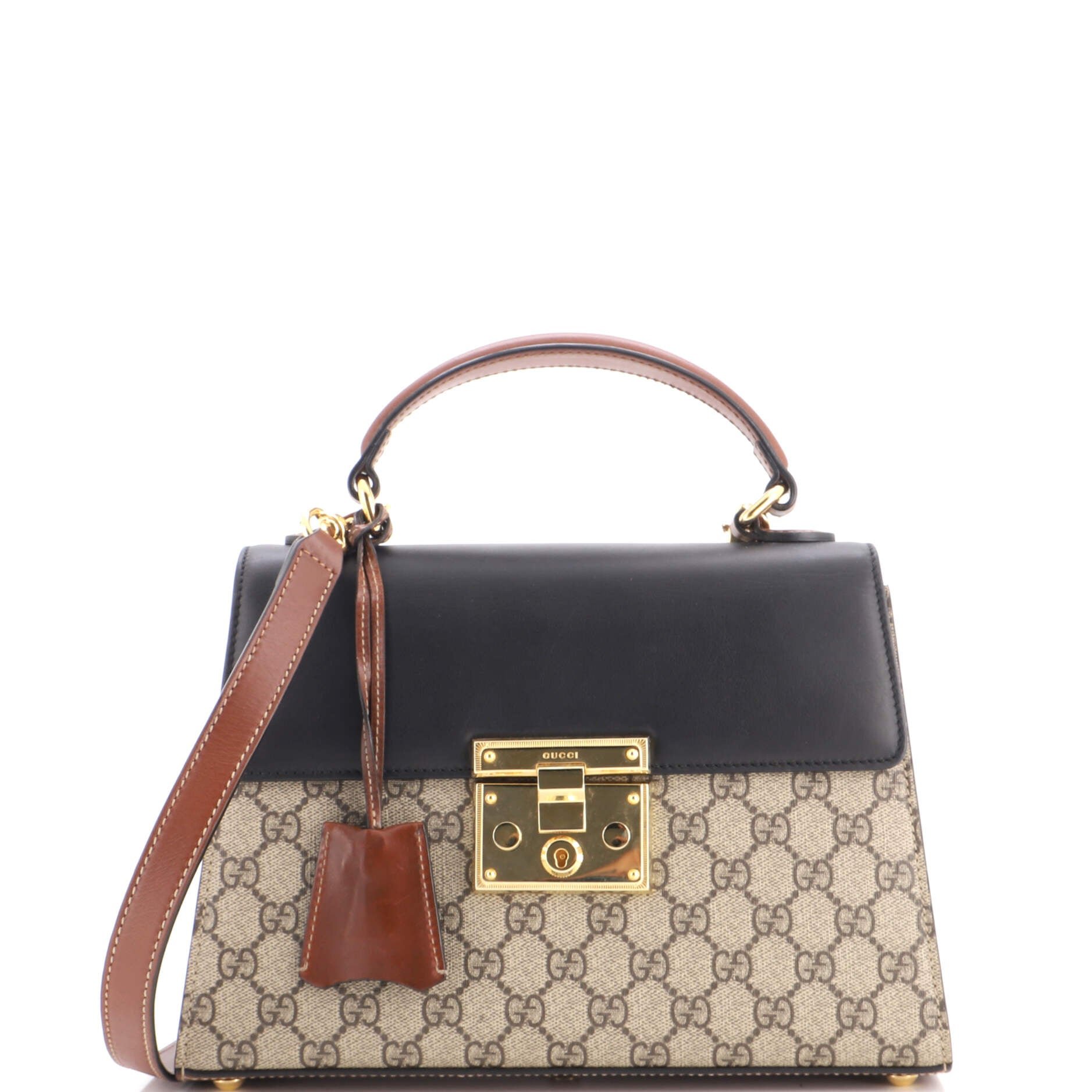 Padlock Top Handle Bag GG Coated Canvas and Leather Small