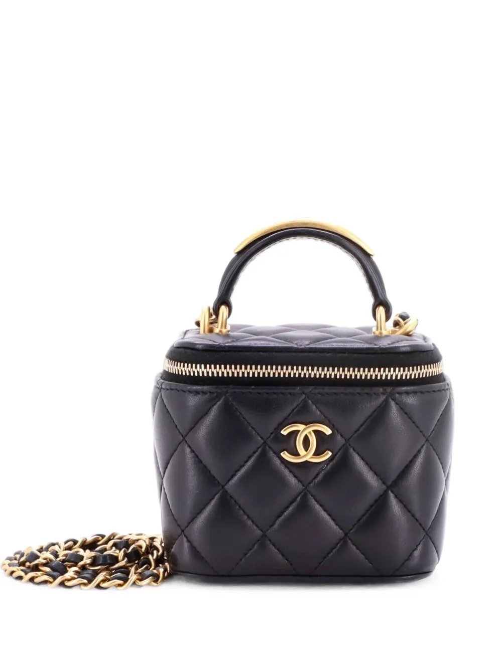 CC Top Handle Vanity Case with Chain Quilted Lambskin with Metal Mini satchel