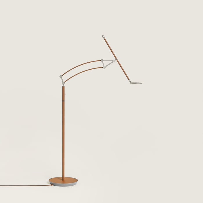 Gold Pantographe Reading Floor Lamp With Led Ring