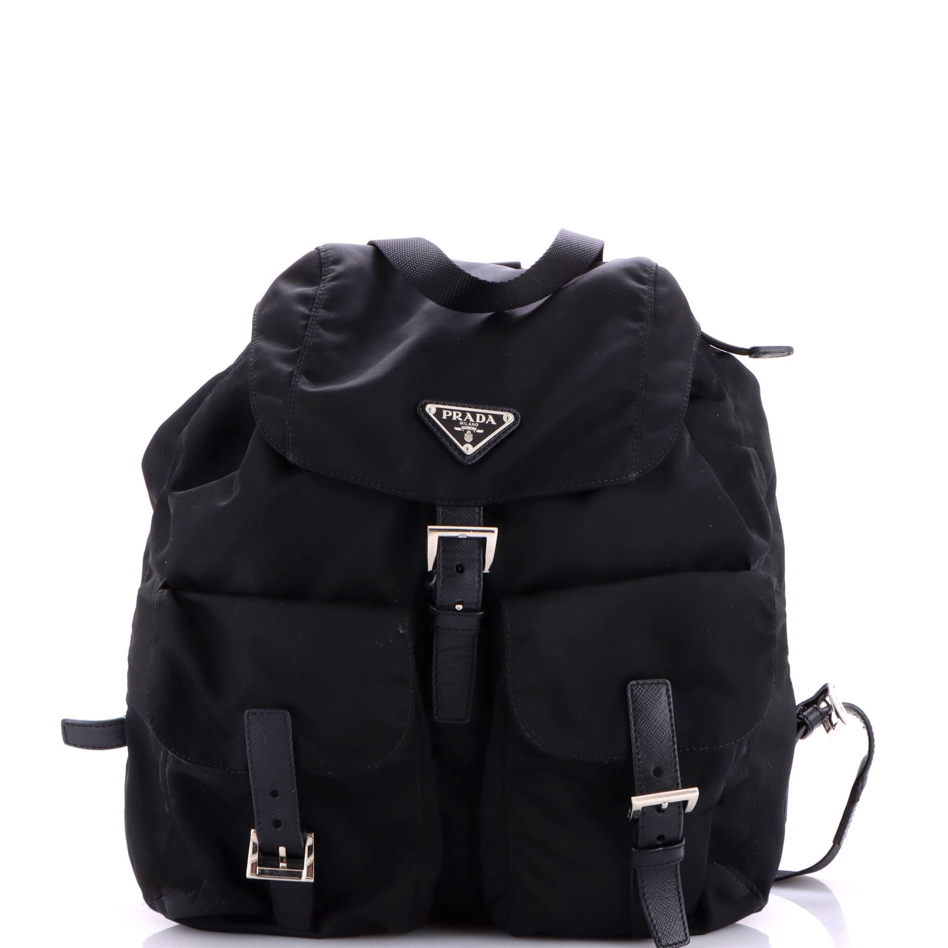 Vela Double Front Pocket Backpack Tessuto with Saffiano Leather Medium