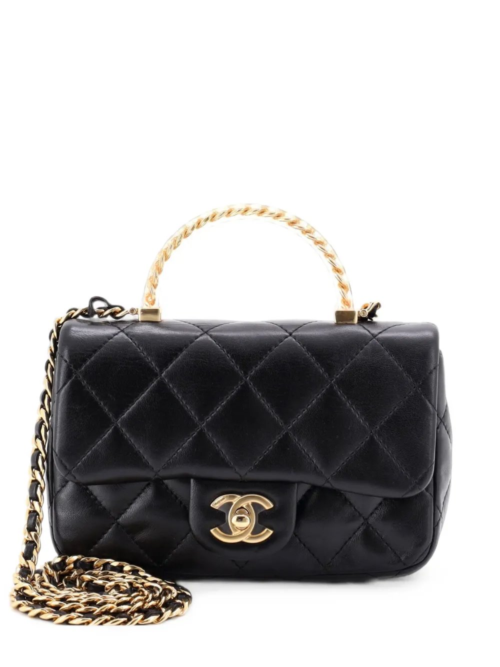 Resin Chain Top Handle Flap Bag Quilted Lambskin Mini satchel