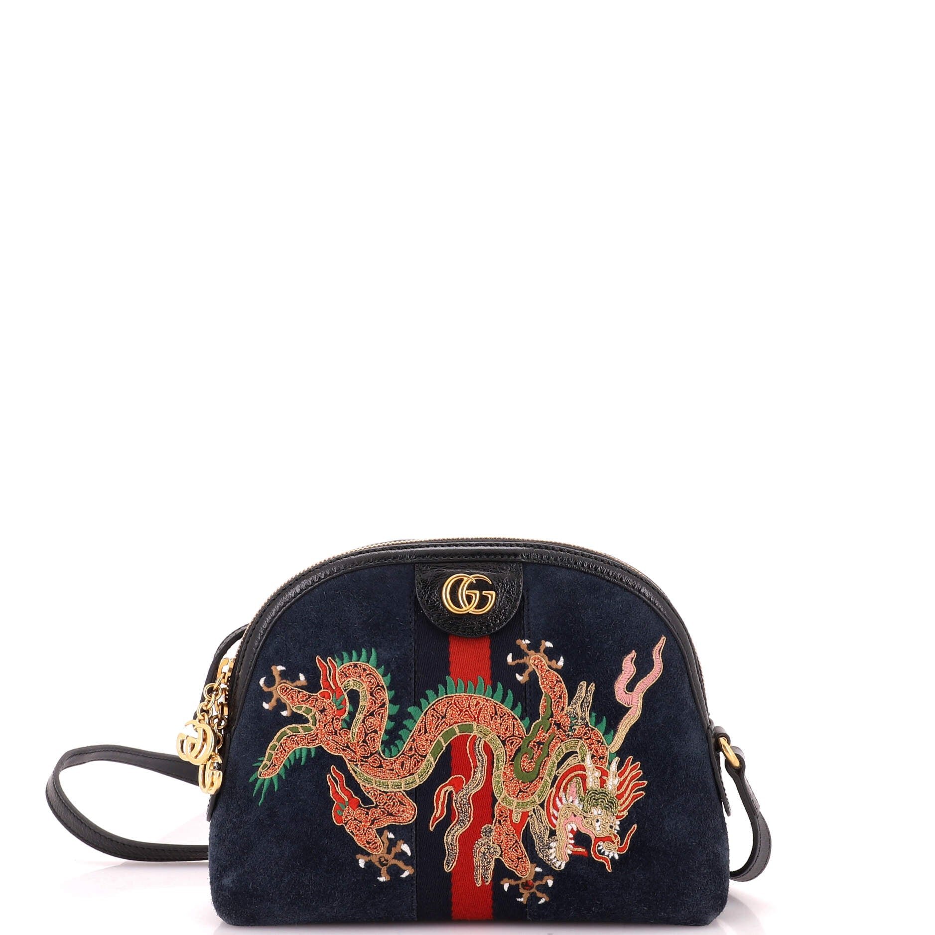 Ophidia Dome Shoulder Bag Embroidered Suede Small