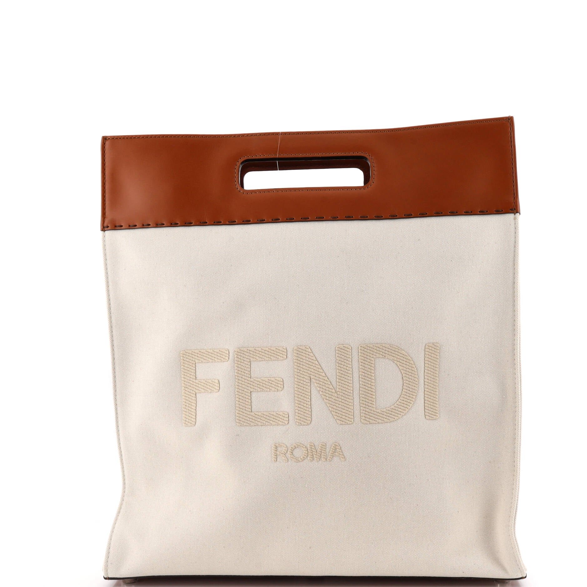 North South Logo Cutout Handle Shopper Tote Canvas with Leather