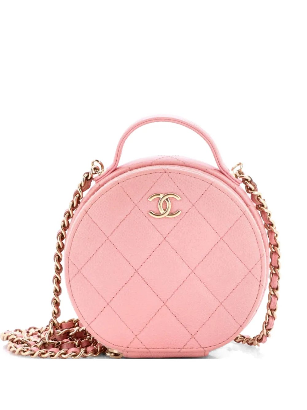 Handle with Care Round Vanity Case with Chain Quilted Caviar Small crossbody bag