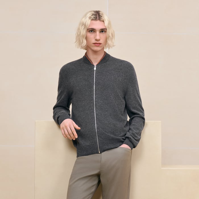 Anthracite Cashmere "Double Cotes H" Zipped Jacket