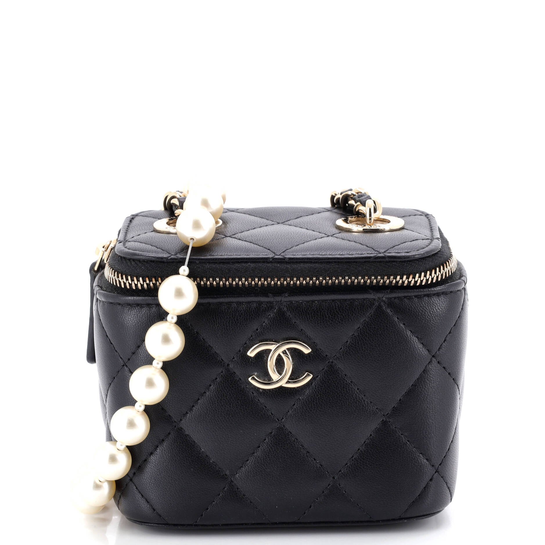 Vanity Case with Pearl Chain Quilted Lambskin Mini