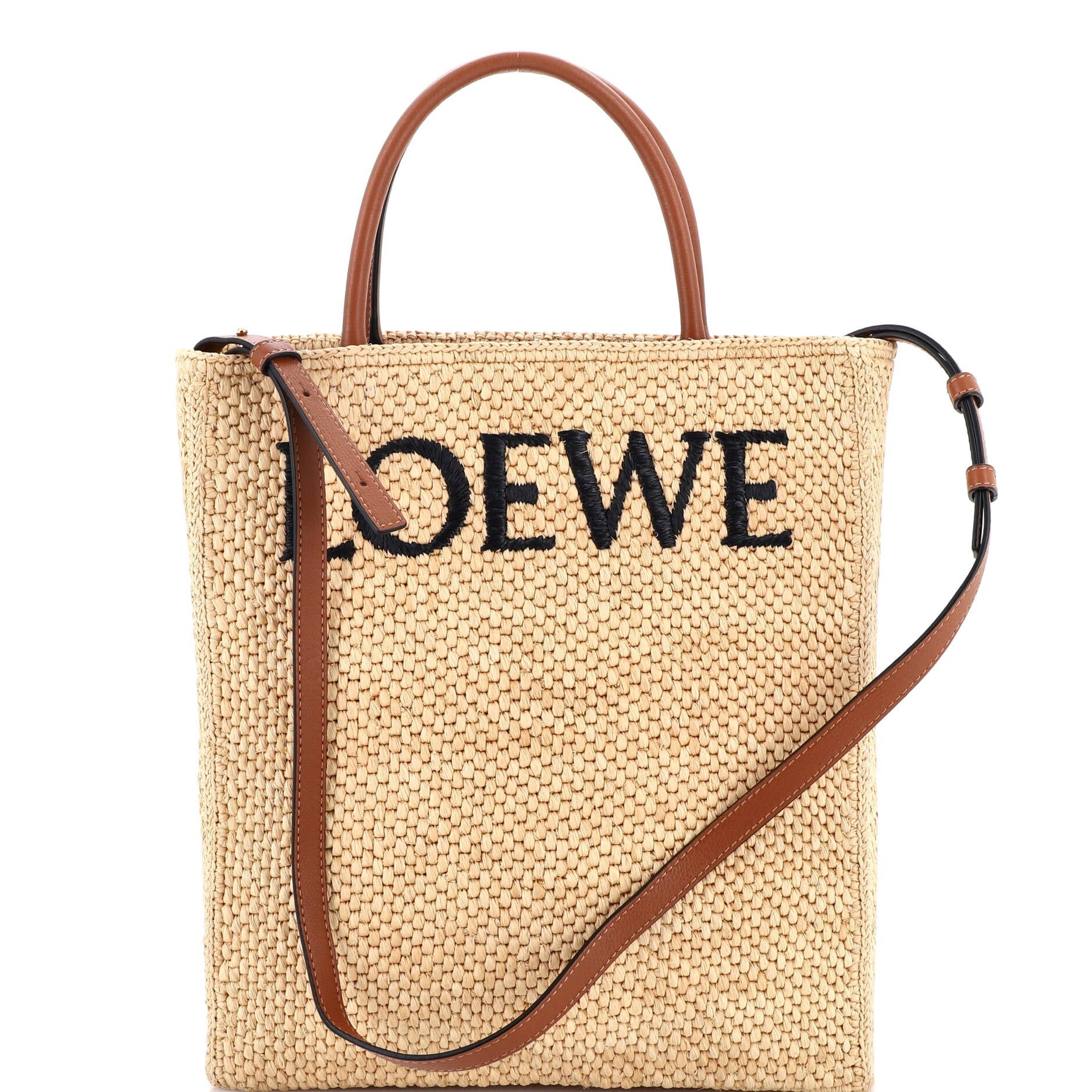 Loewe A4 Tote Raffia and Leather North South