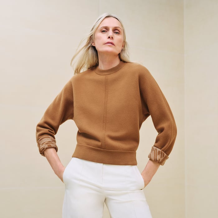 Marron Caramel "H En Biais" Motif Long-sleeve Sweater
