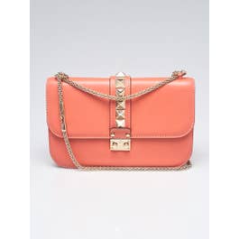 Valentino Valentino Coral Pink Leather Rockstud Glam Lock Medium Flap Bag