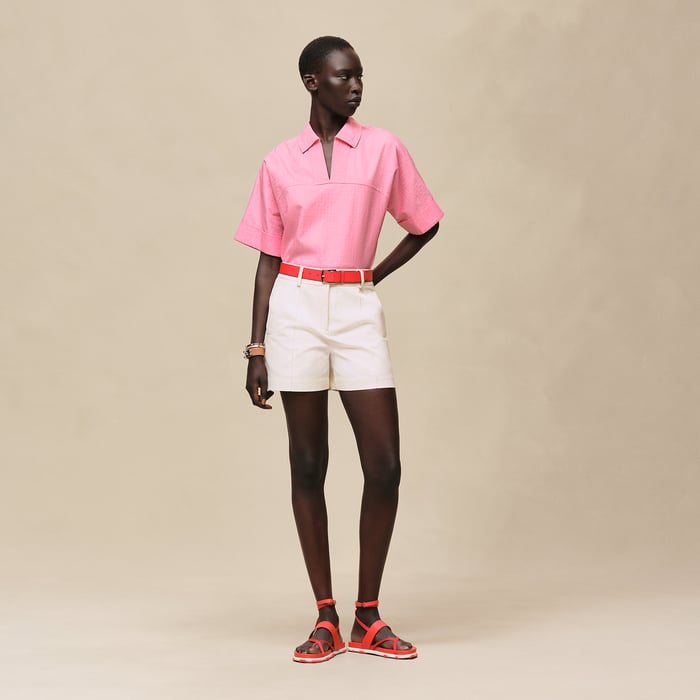Rose Bonbon Cropped Polo Blouse