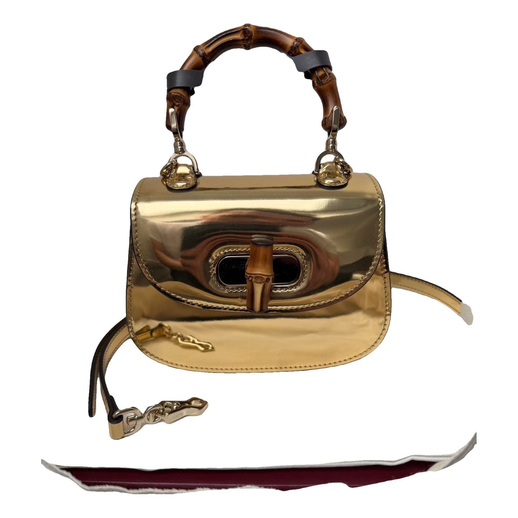 Convertible Bamboo Top Handle patent leather handbag