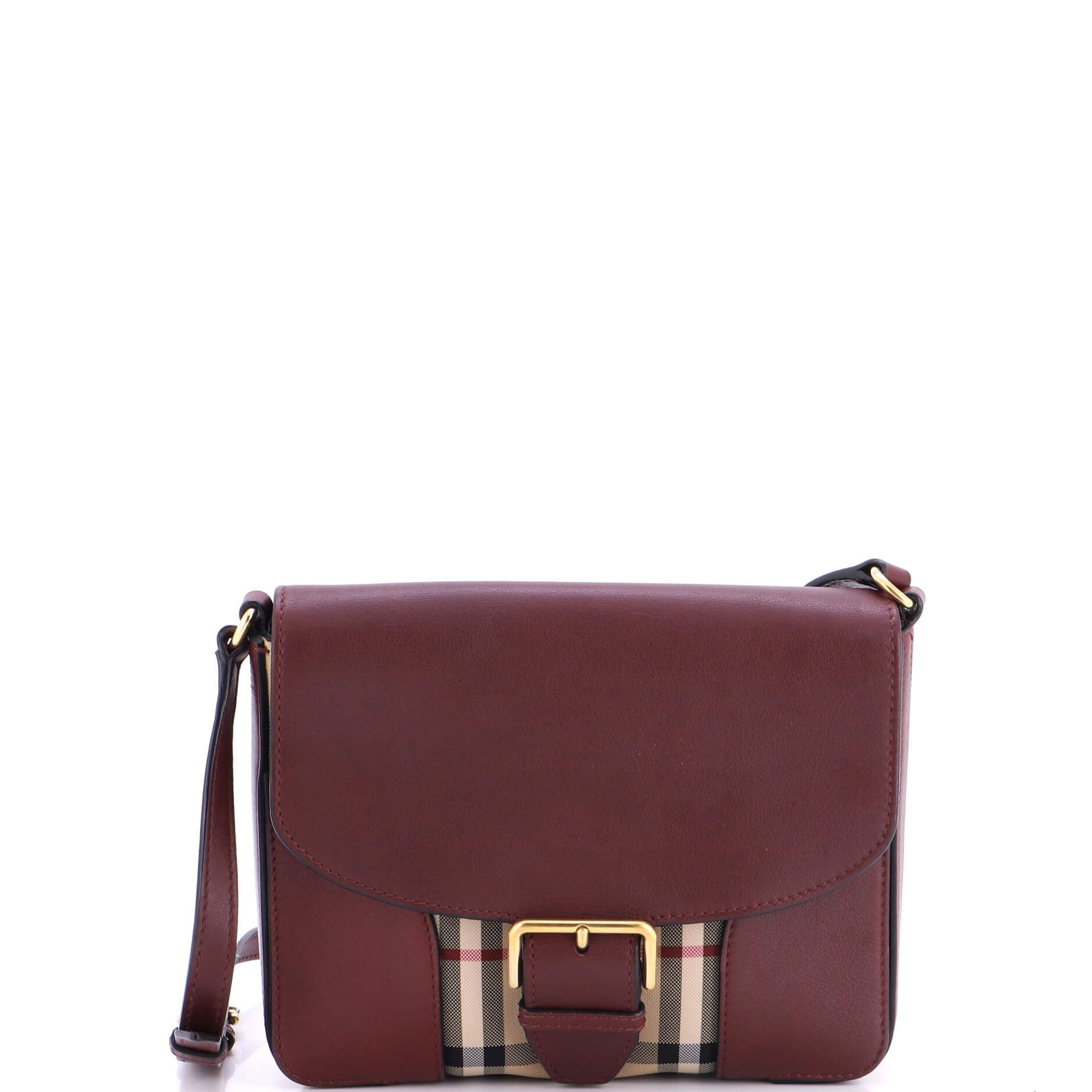 Dickens Crossbody Bag Leather with Horseferry Check Canvas Small