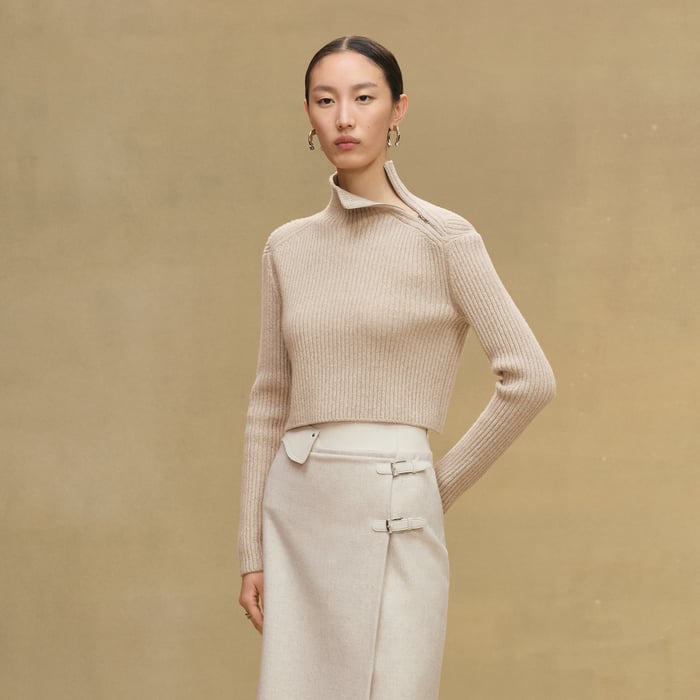 Beige Camel Long-sleeve Cropped Sweater