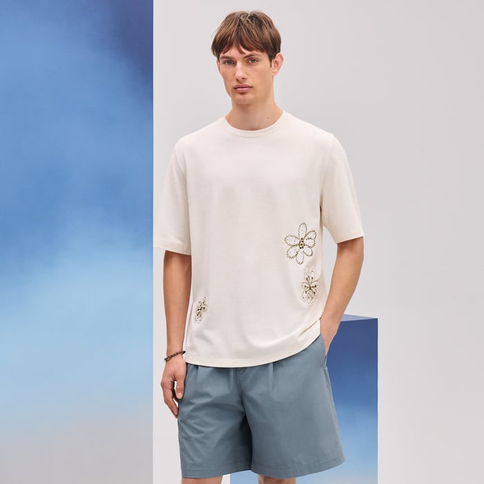 Écru "Fleurs Zigzag" T-shirt