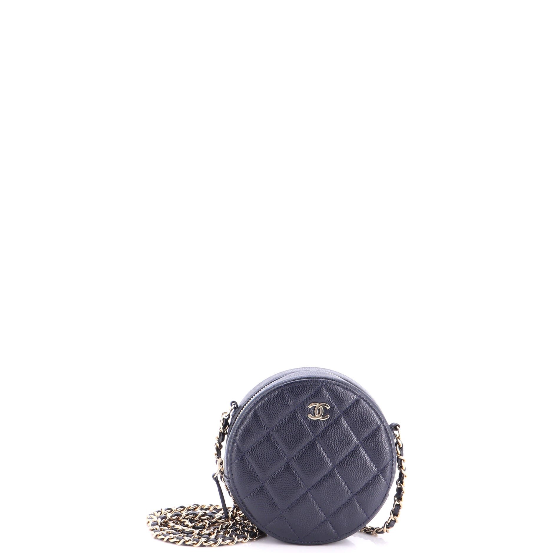 Round Clutch with Chain Quilted Caviar Mini