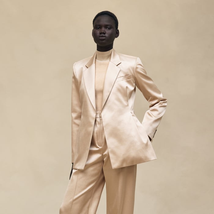 Beige Gold Suit Jacket With Knotted Waist