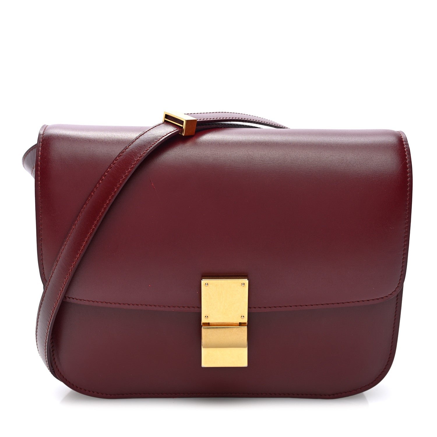 Celine Box Calfskin Medium Classic Box Flap Bag Burgundy