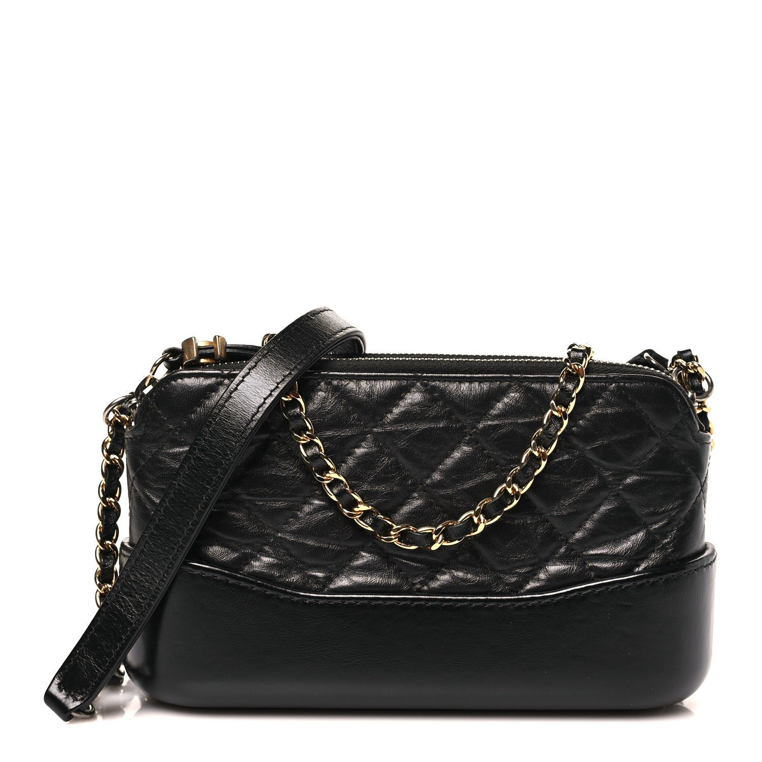 Chanel Aged Calfskin Quilted Small Gabrielle Clutch With Chain Black