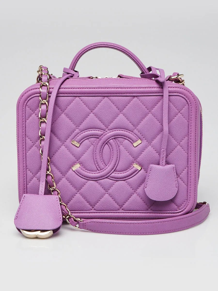 Chanel Purple Quilted Caviar Leather Filigree Medium Vanity Case Bag