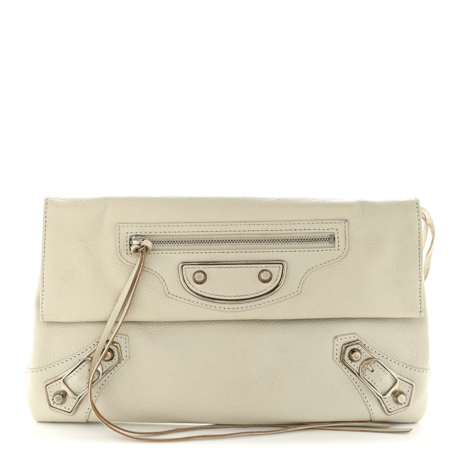 Balenciaga Chevre Silver Metallic Edge Hardware Envelope Clutch Gris Glace