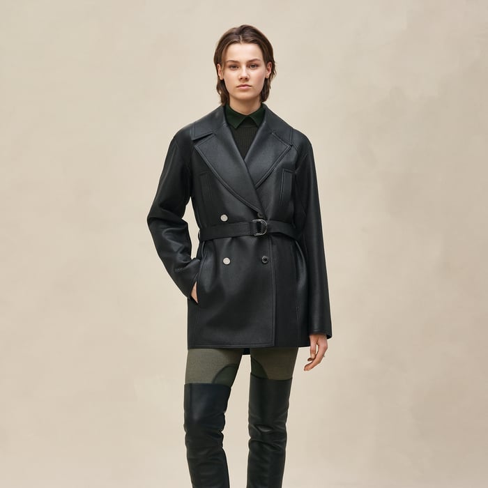 Noir Leather Pea Coat
