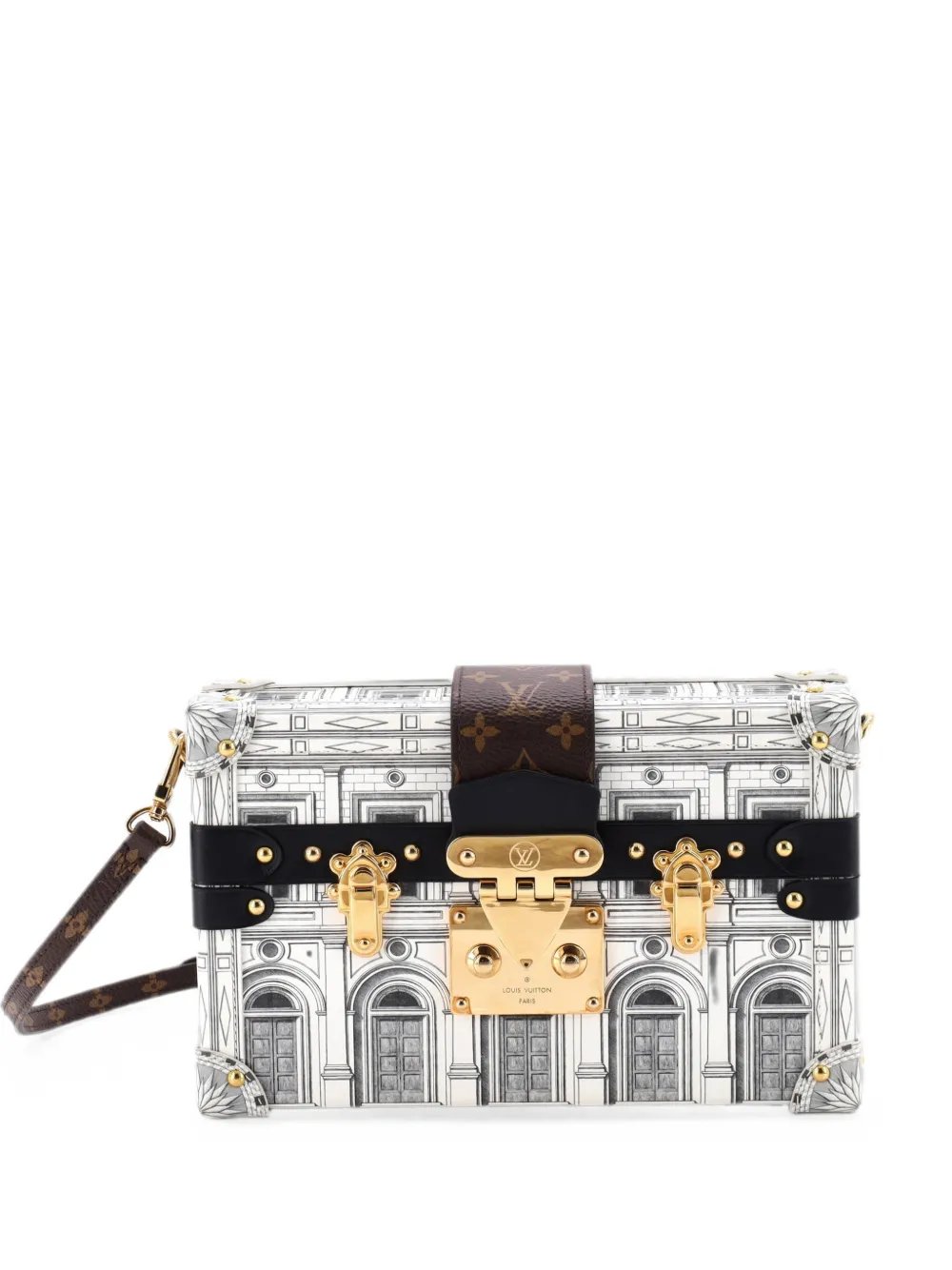 Petite Malle Handbag Limited Edition Fornasetti Architettura Print Leather and Monogram Canvas shoulder bag