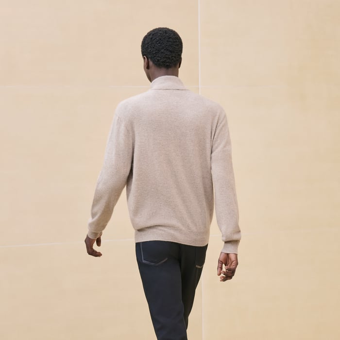 Vigoureux Cashmere "Detail Cuir" Full-zip Sweater
