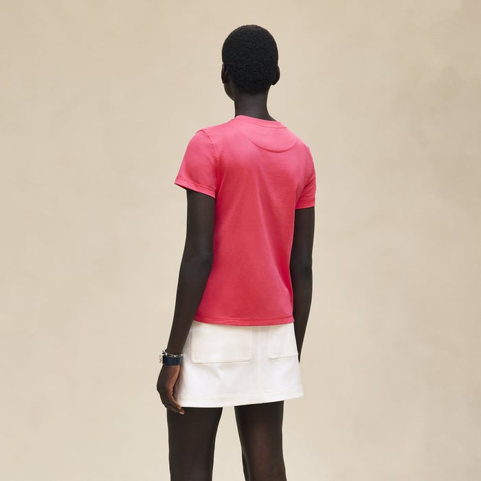 Rose Pivoine T-shirt Droit Poche Brodée