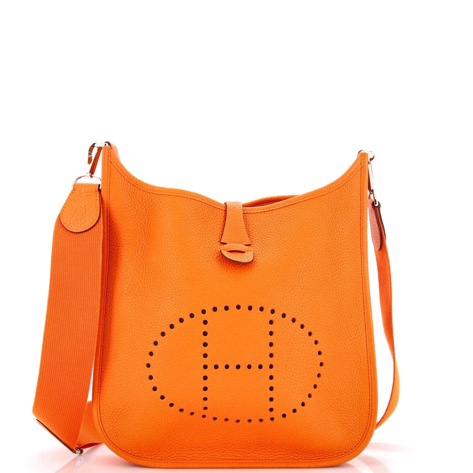 Hermes Evelyne Handbag Orange Clemence Leather 2013