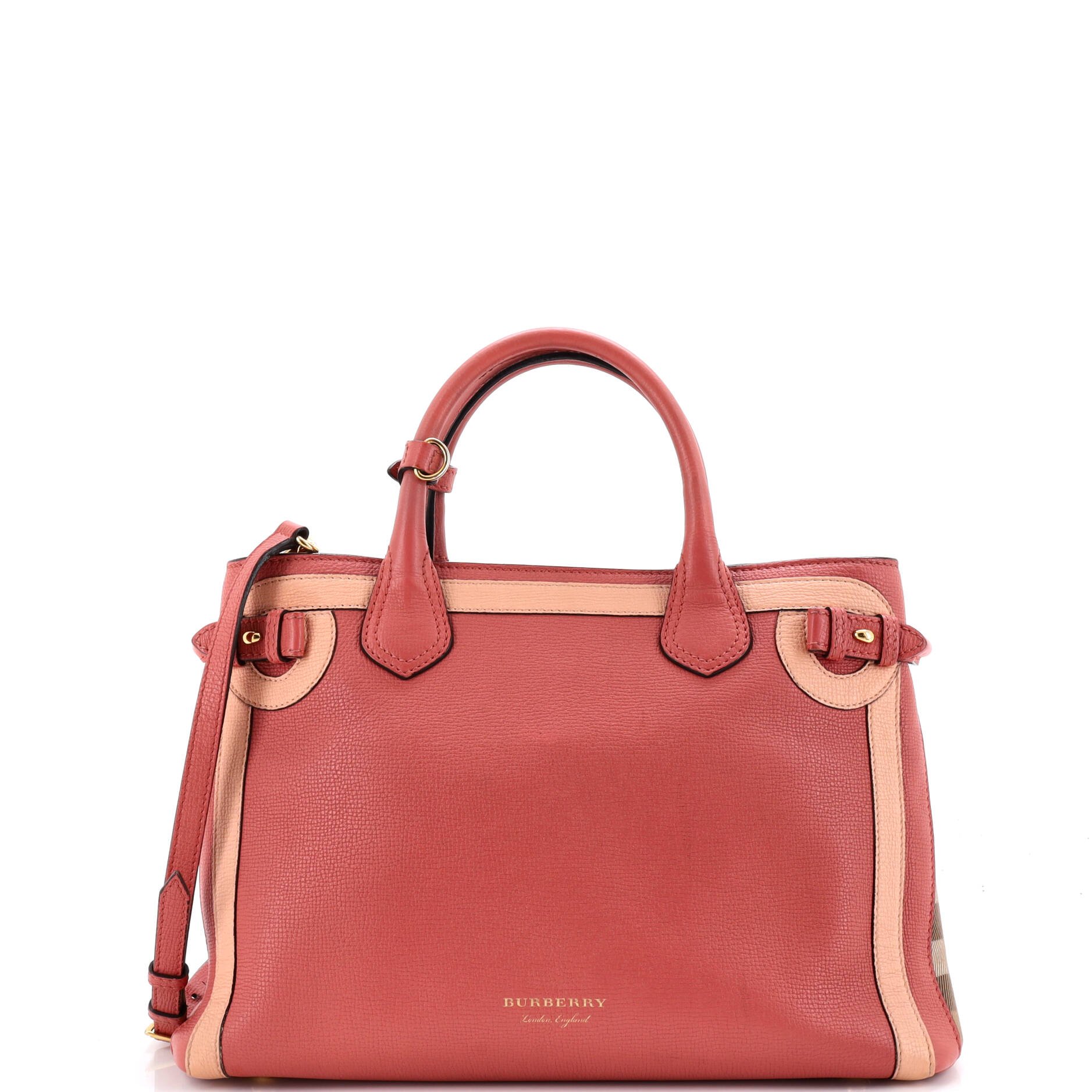 Banner Tote Leather and House Check Canvas Medium
