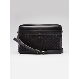 Bottega Veneta Bottega Veneta Black Intrecciato Woven Nappa Leather Crossbody Large Camera Bag