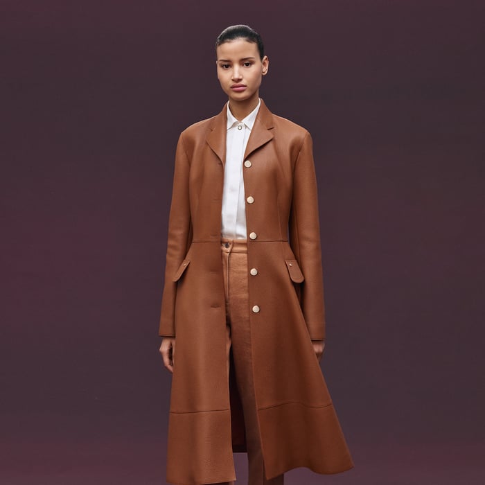Marron Fauve Equestrian Leather Coat