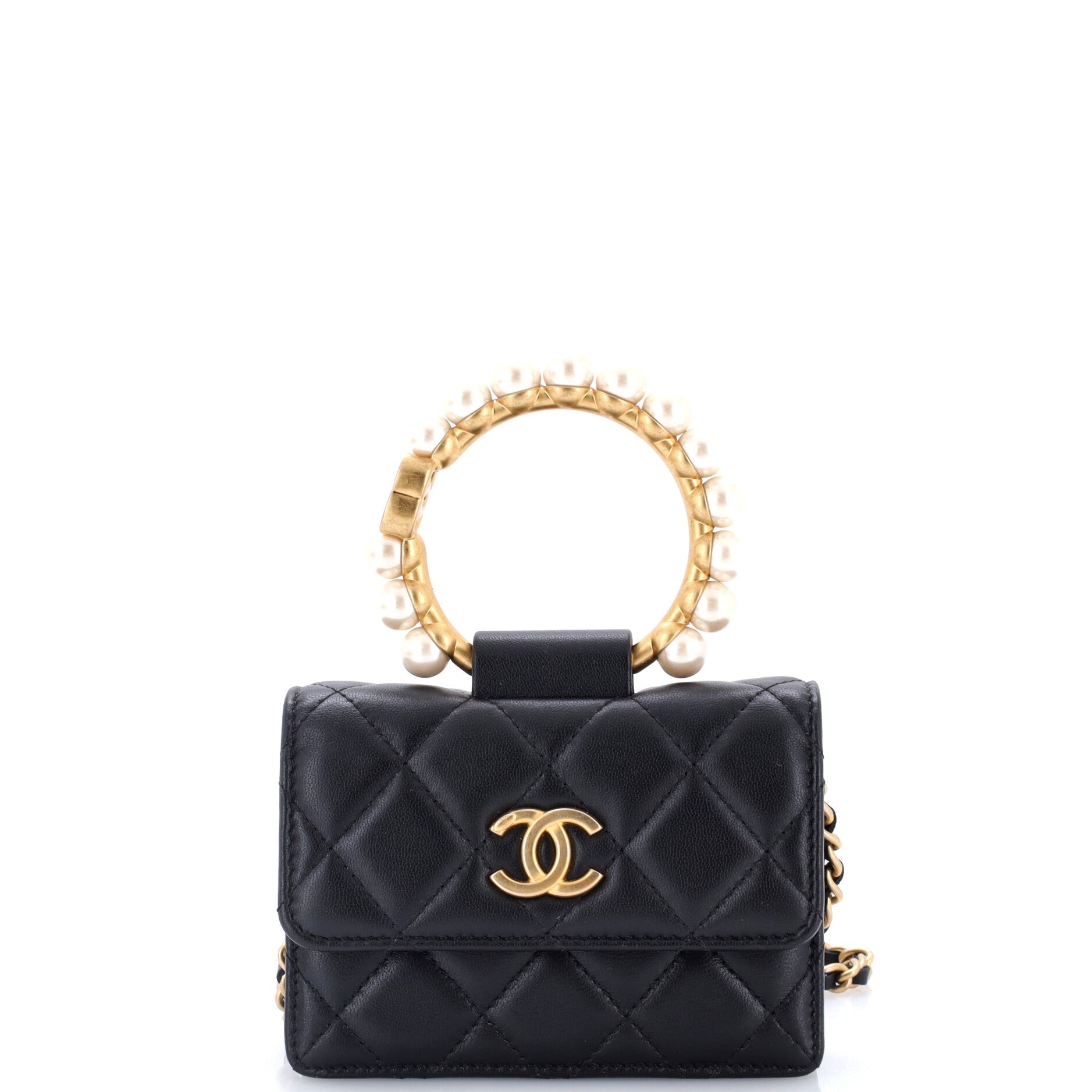 Pearl Crown Clutch with Chain Quilted Lambskin