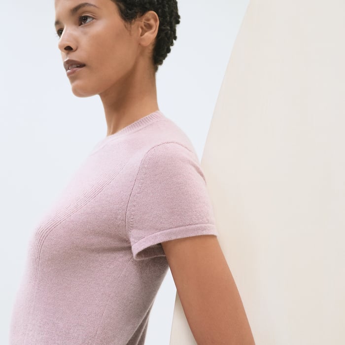 Rose Pâle Short-sleeve Long Cashmere Dress