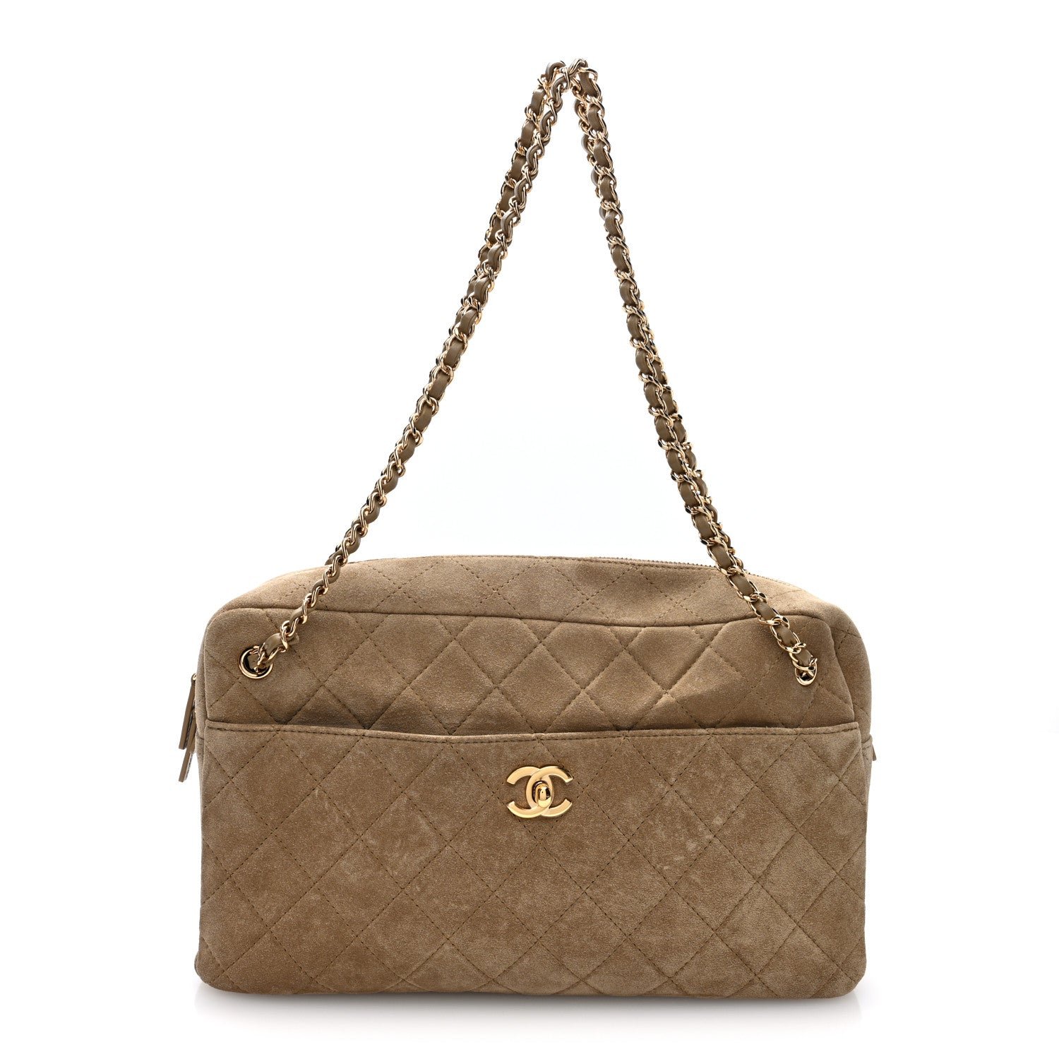 Chanel Suede Calfskin Quilted Camerissimo Camera Case Dark Khaki