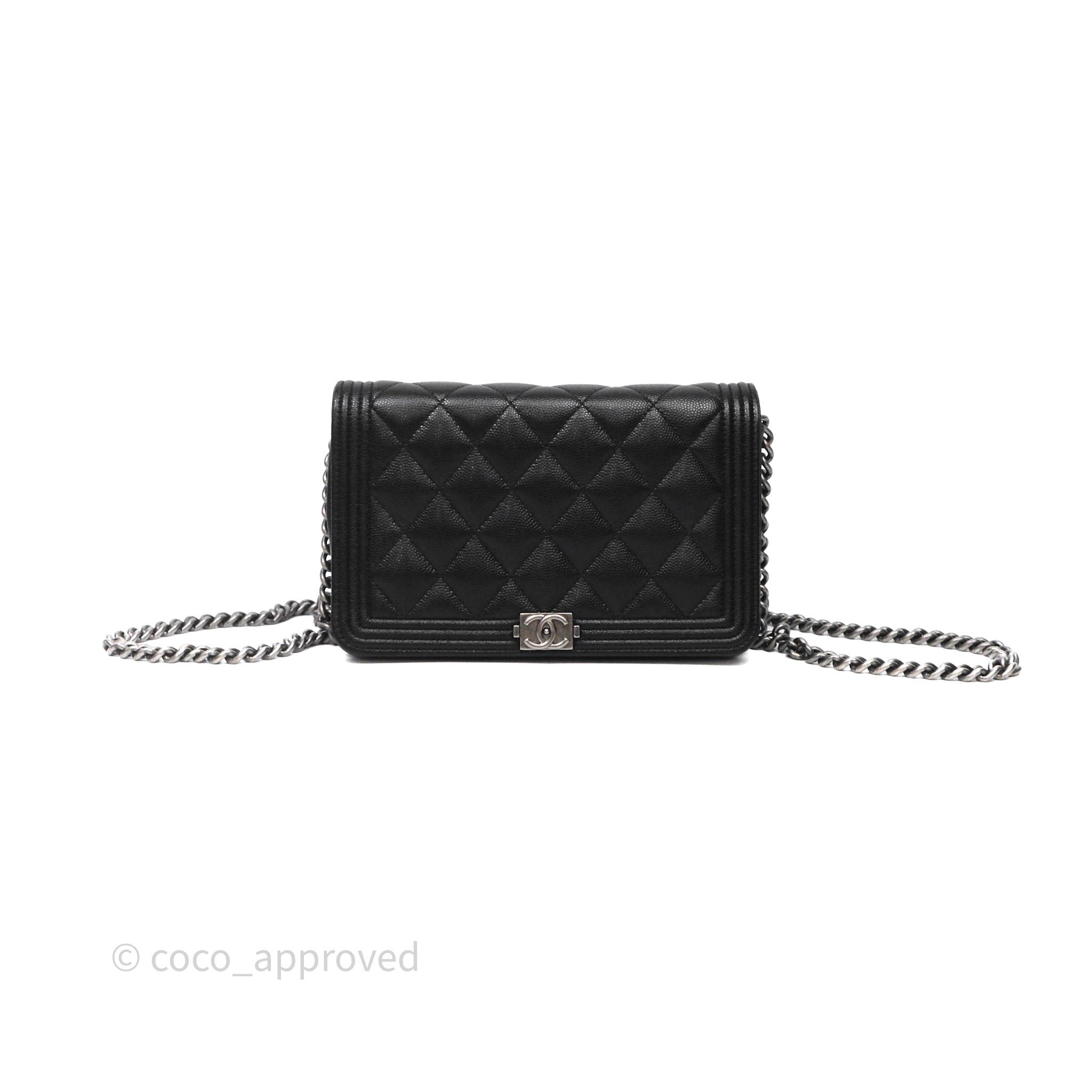 Chanel Quilted Boy Wallet on Chain WOC Black Caviar Ruthenium Hardware