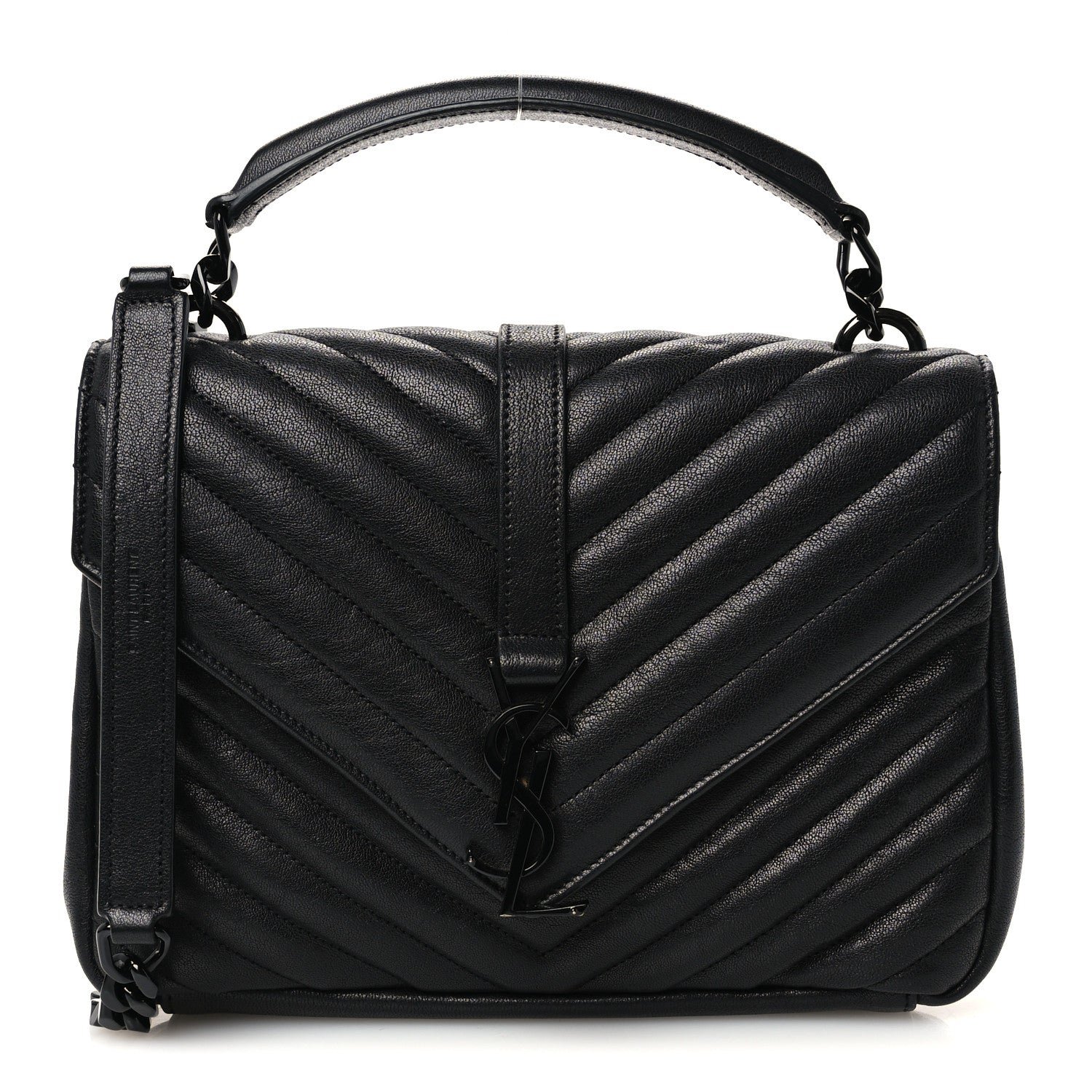 Saint Laurent Matelasse Chevron Monogram Monochrome Medium College Bag  Black