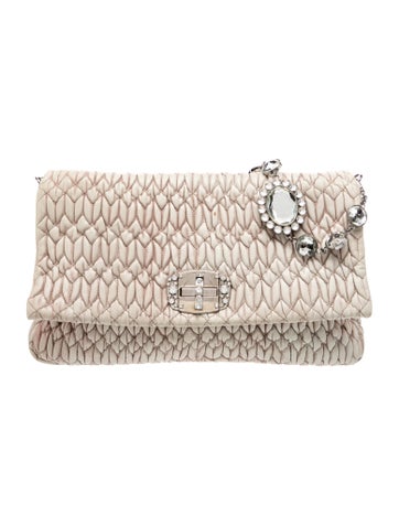 Leather Matelasse Leather Crystal Shoulder Bag