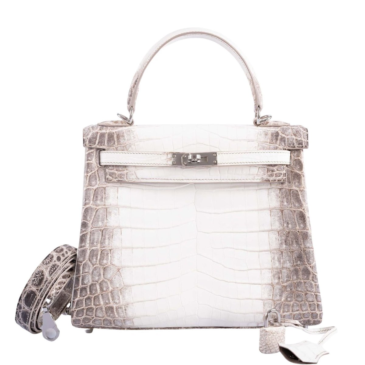 Hermes Hermès Kelly 25 Retourne White Himalayan Niloticus Crocodile Palladium Hardware