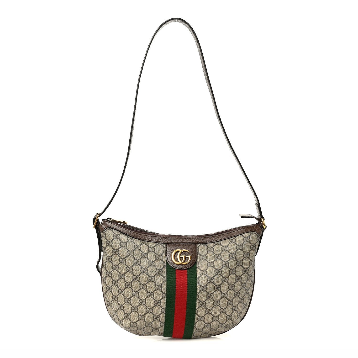 Gucci GG Supreme Monogram Web Small Ophidia Half Moon Hobo Brown