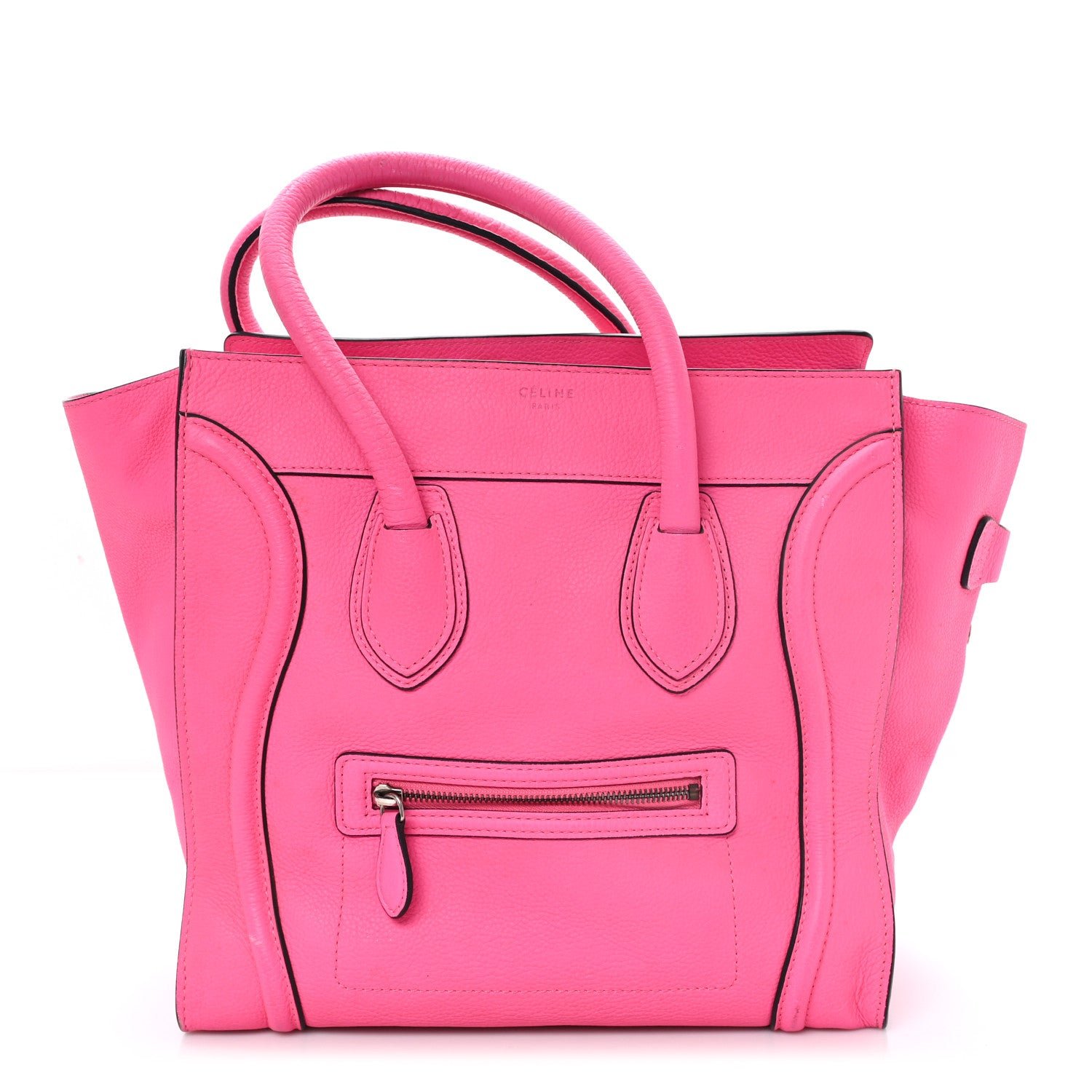 Celine Drummed Calfskin Mini Luggage Fluo Pink
