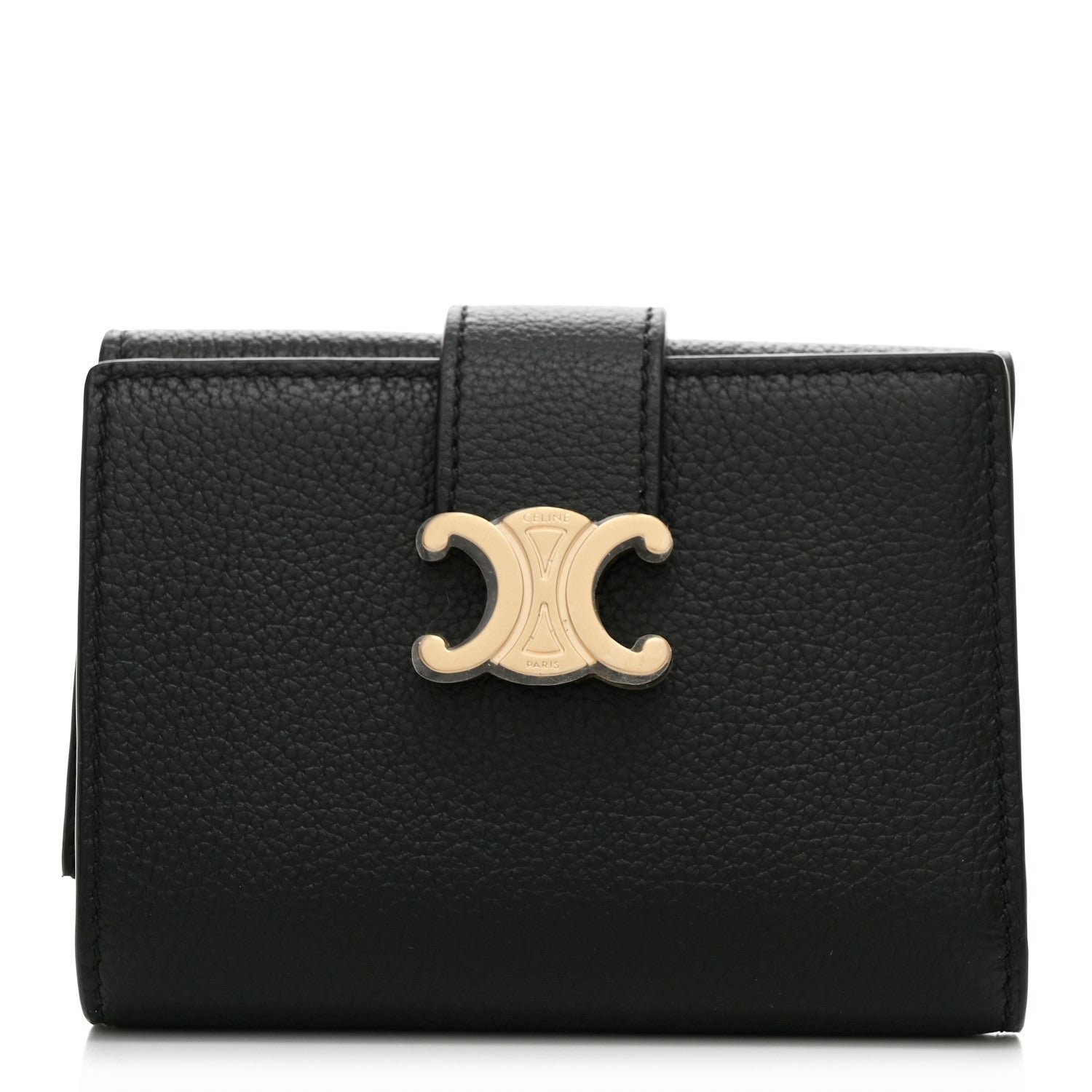 Celine Grained Calfskin Triomphe Fine Strap Wallet Black
