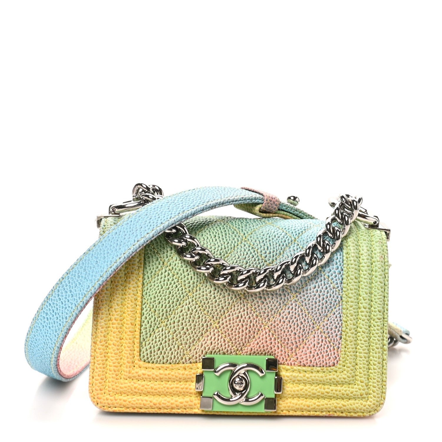 Chanel Caviar Quilted Mini Cuba Rainbow Boy Flap  Pink Multicolor