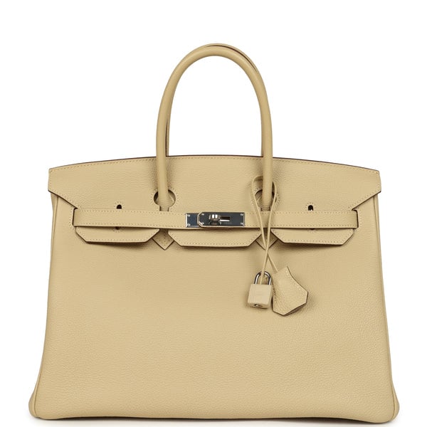 Pre-owned Hermes Birkin 35 Parchemin Togo Palladium Hardware