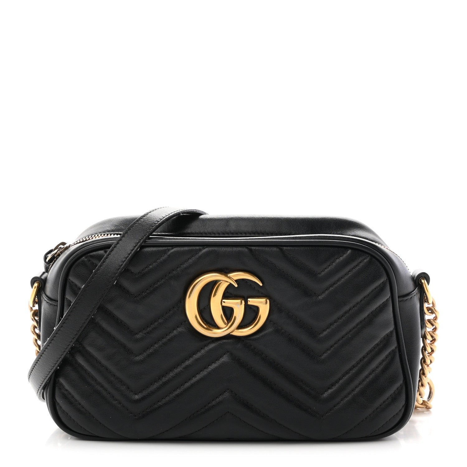 Gucci Calfskin Matelasse Small GG Marmont Chain Shoulder Bag Black