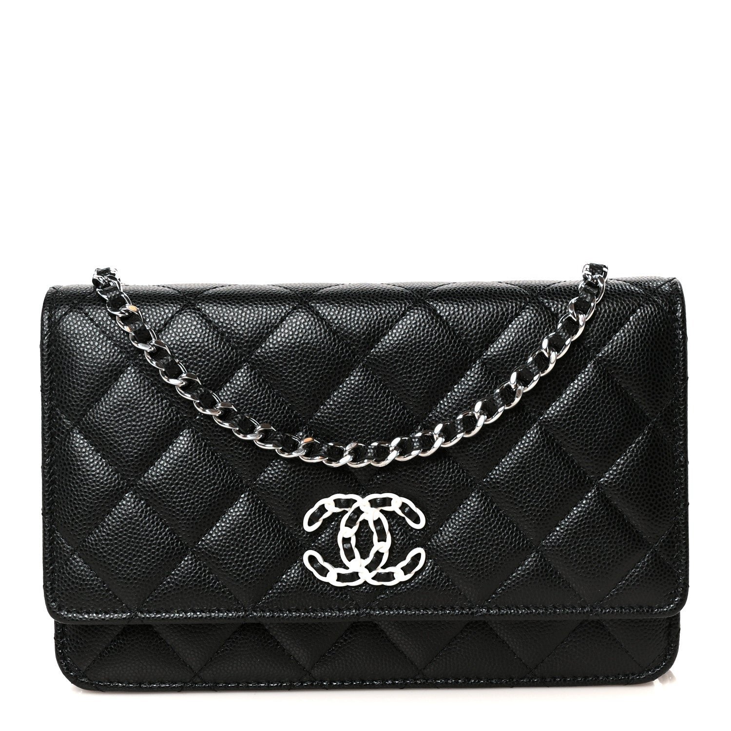 Chanel Caviar Quilted Chanel 19 Wallet On Chain WOC Black White